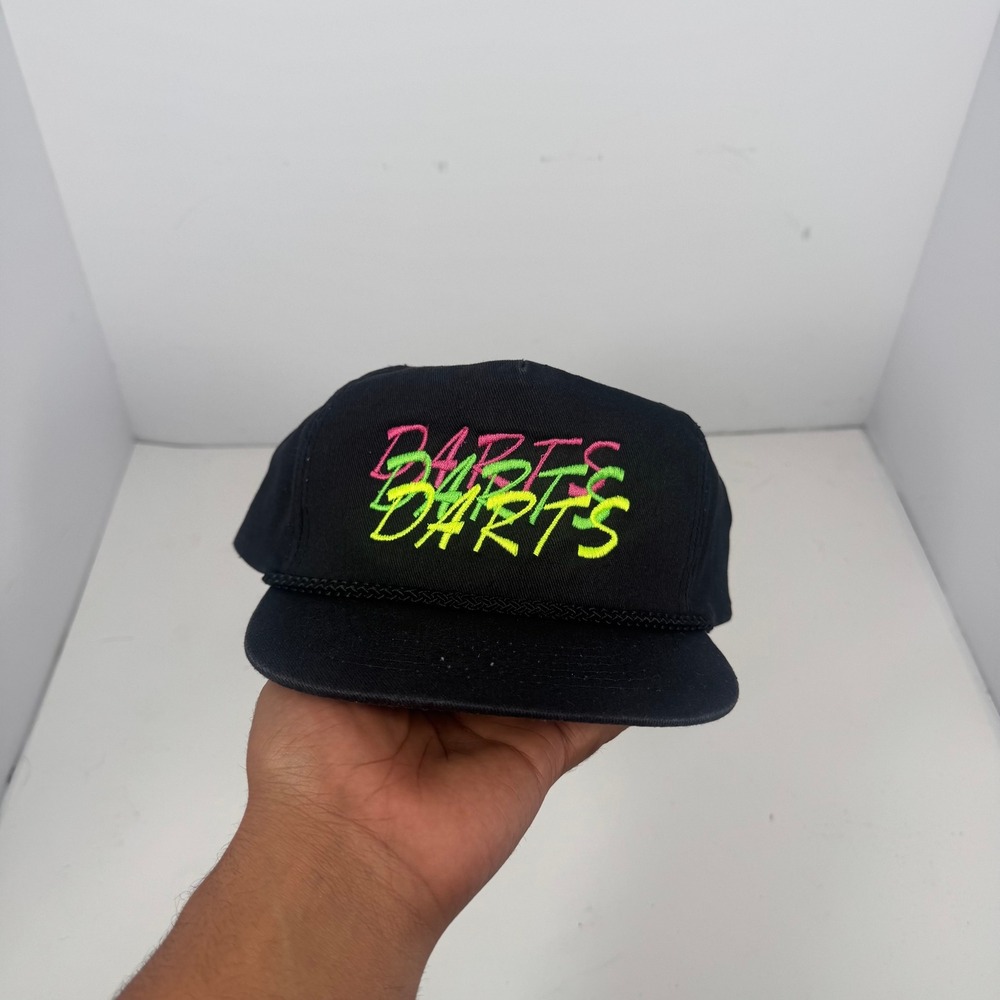 Vintage Bartee Darts Snapback Hat Neon Script Black Cap 90s Streetwear
